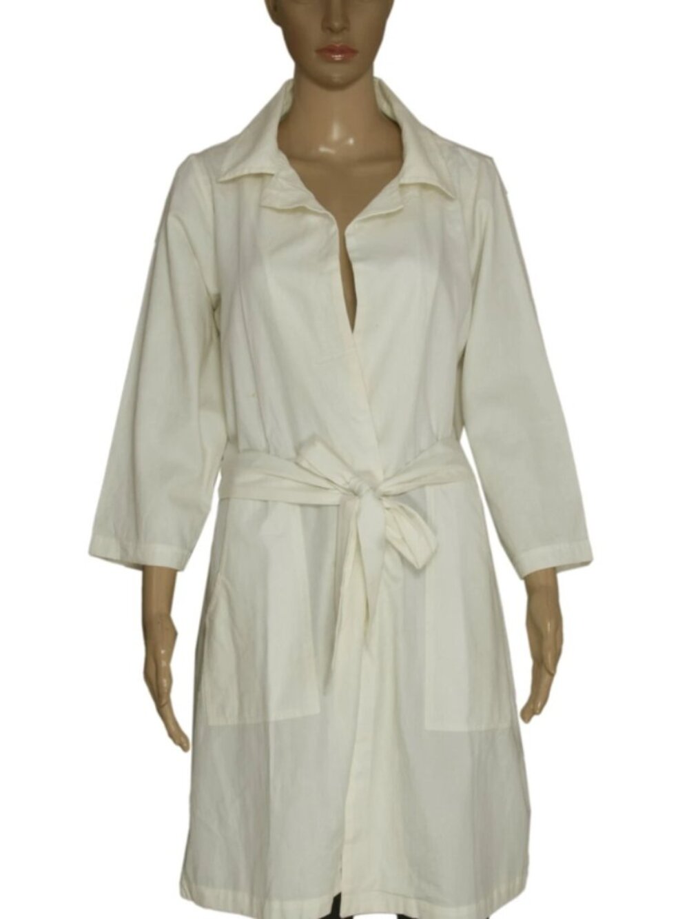 Free People Front Open Ivory Pocket Belted Robe Tunic Dress L